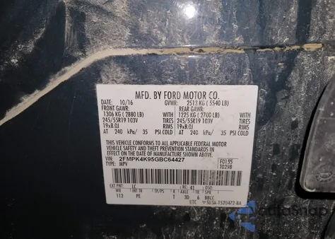 2016 Ford Edge Titanium z USA, uszkodzony, nr VIN 2FMPK4K95GBC64427